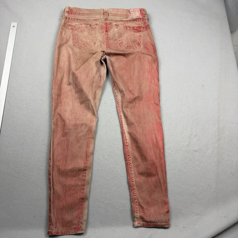 True Religion Halle Mid Rise Super Skinny Jeans Sz 32 Red Acid Wash
